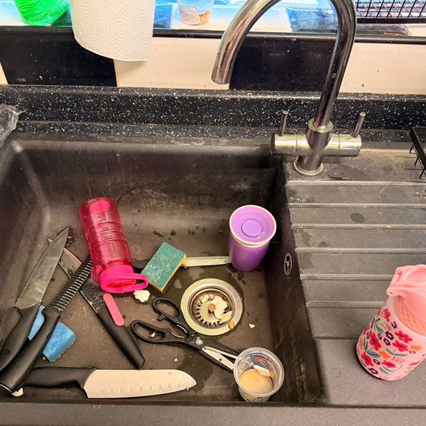 Composite sink before cleaning